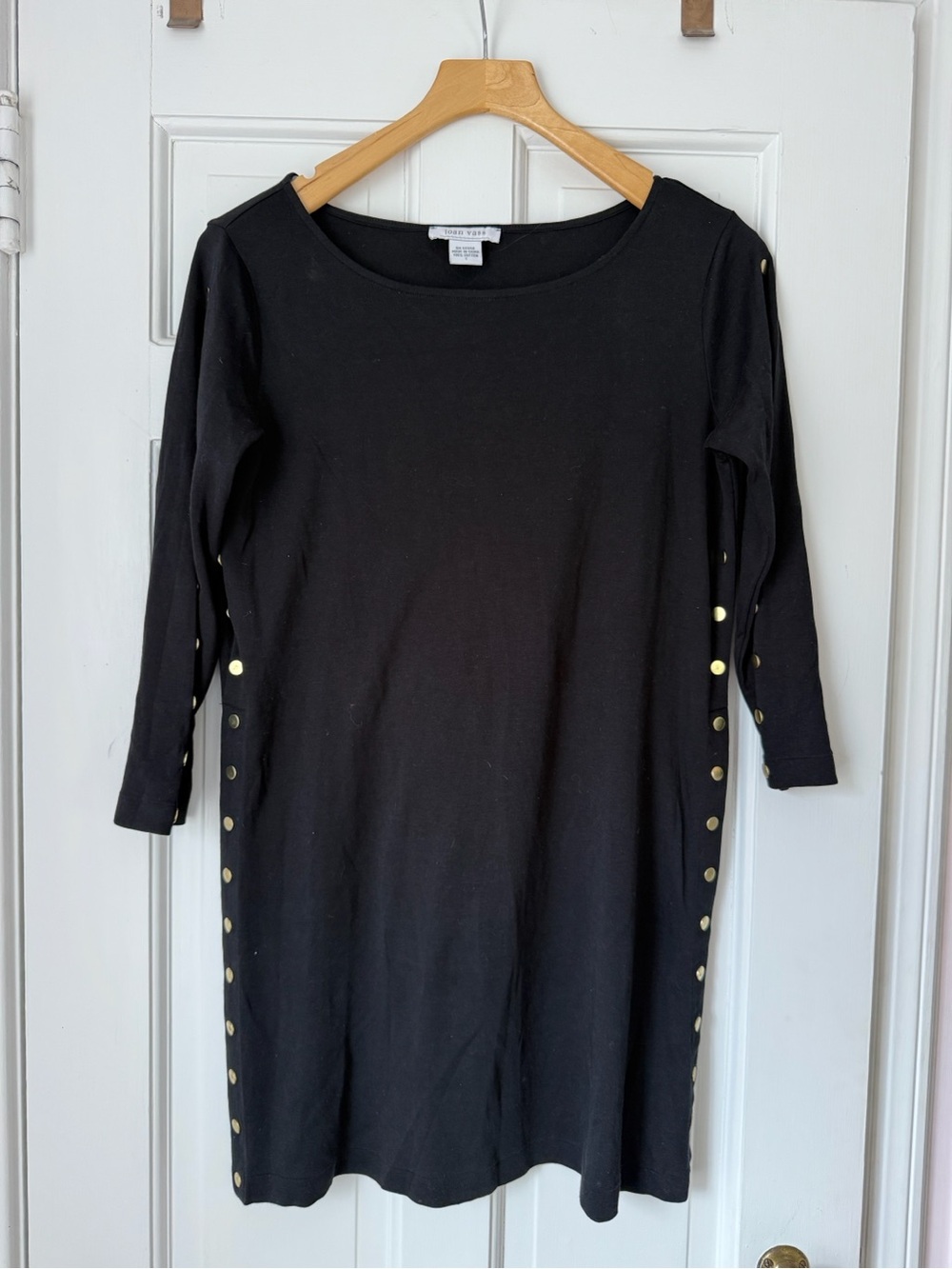 Joan Vass Black Long Sleeve Dress with Gold Button Trim Size 1